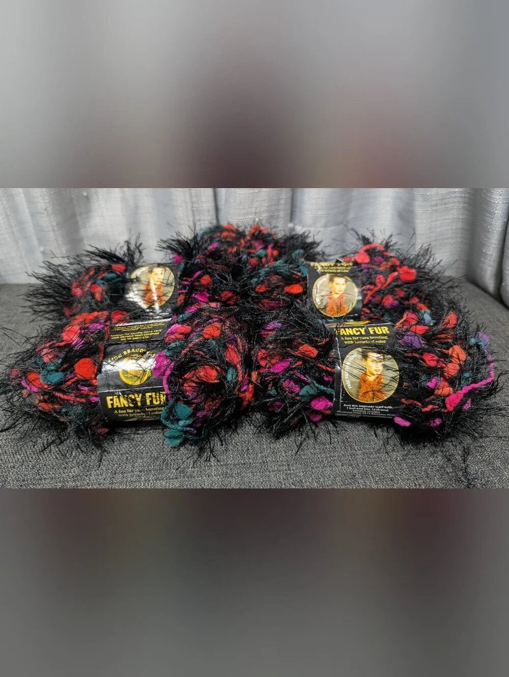 4 SKEINS FANCY FUR EYELASH YARN LION BRAND STRAWBERRY FIELDS Plus Some Extra